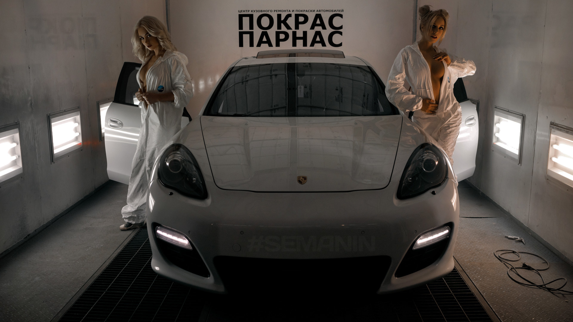 women, blonde, ferrari, women with cars, aleksandr semanin, boobs, two women