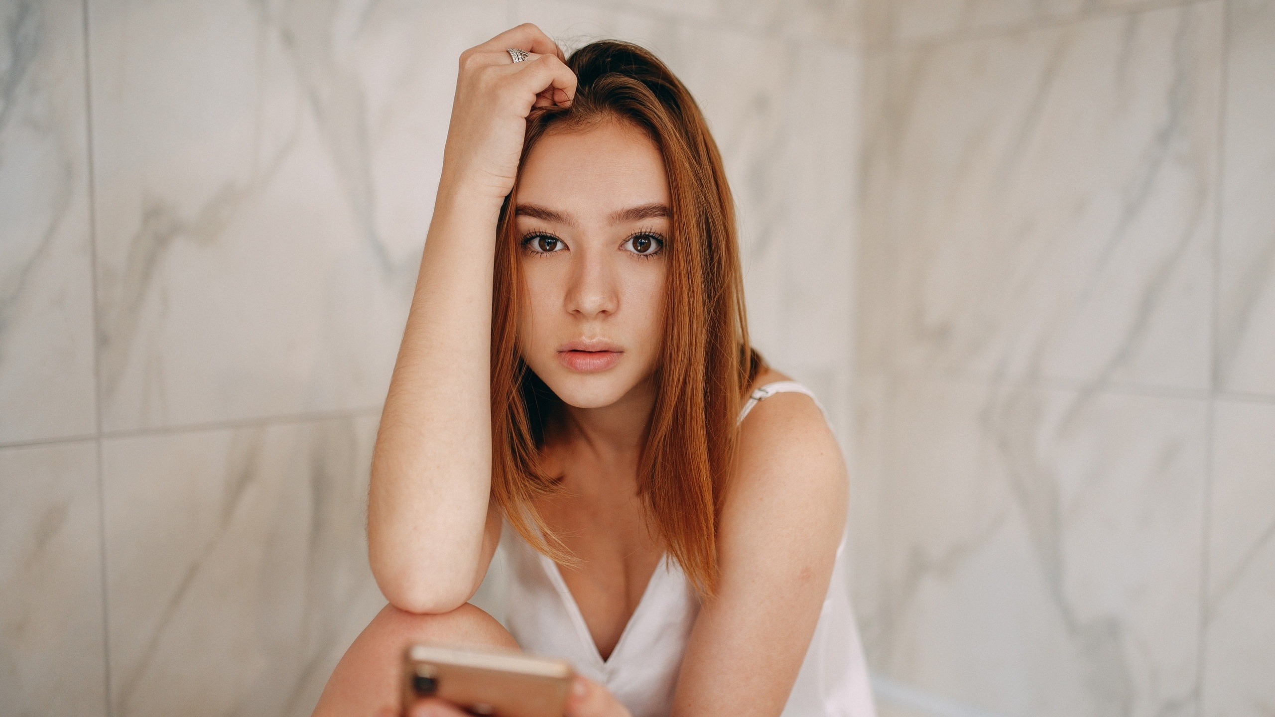 women, portrait, smartphone, face