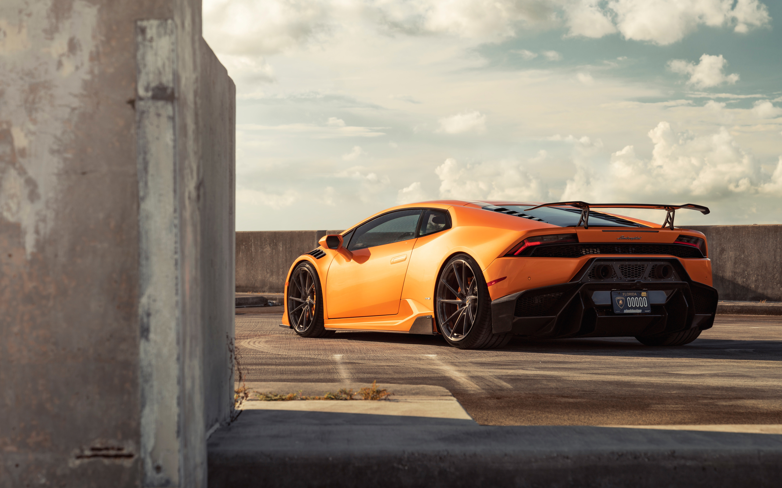 orange, lamborghini, huracan, rear