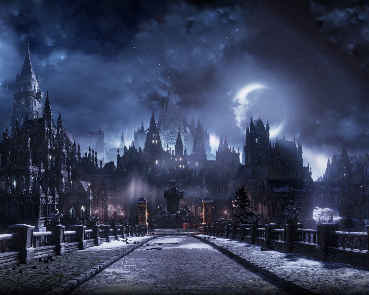 fantasy castle, moon, dark, clouds, bridge, ,,,, dark souls iii, dark souls