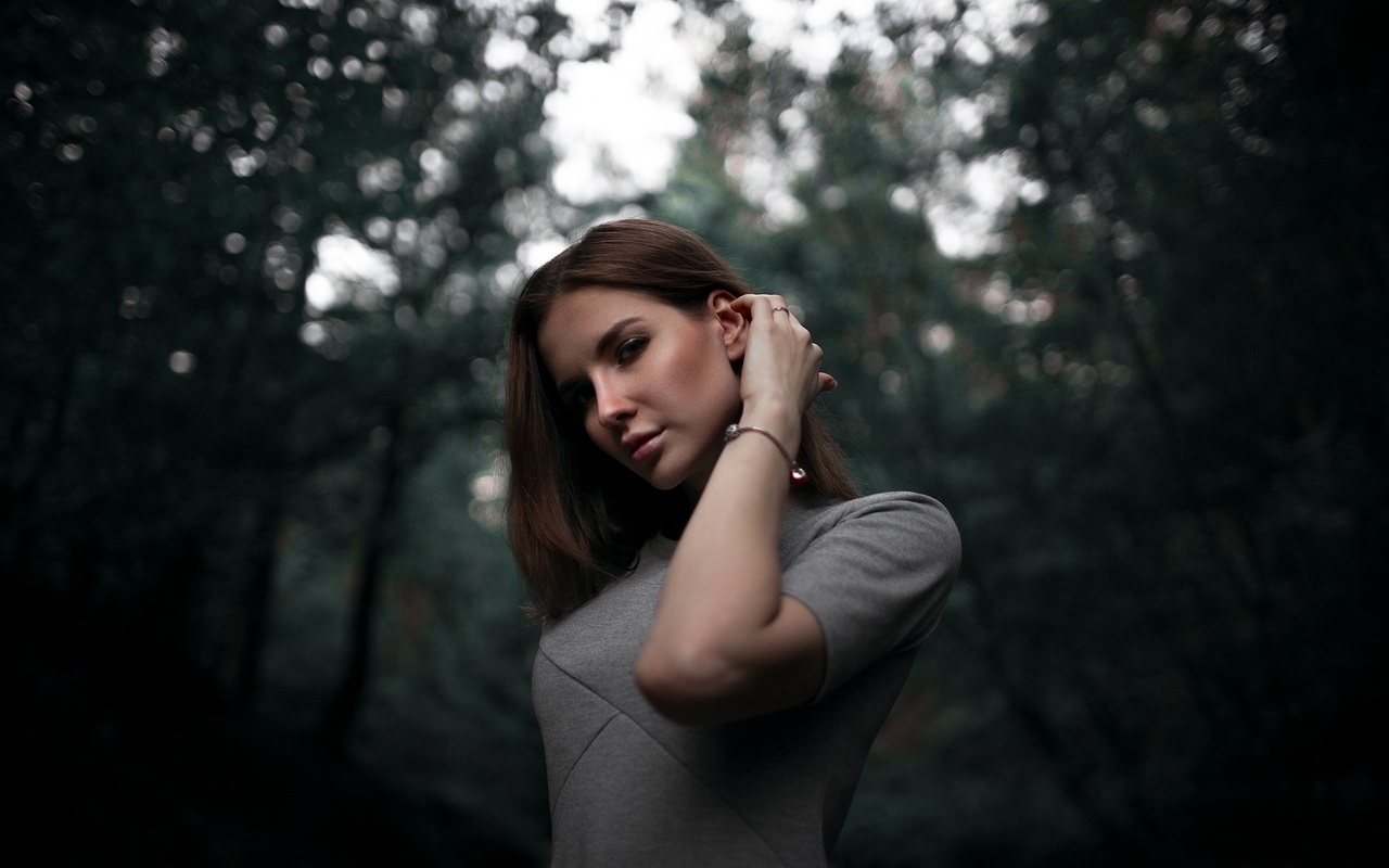 women, portrait, trees, women outdoors, bokeh, pink lipstick,  , 