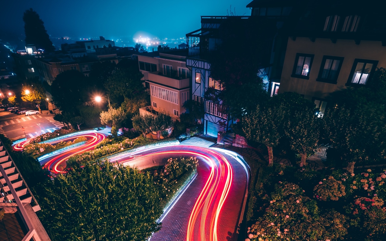 night, buildings, timelapse, road