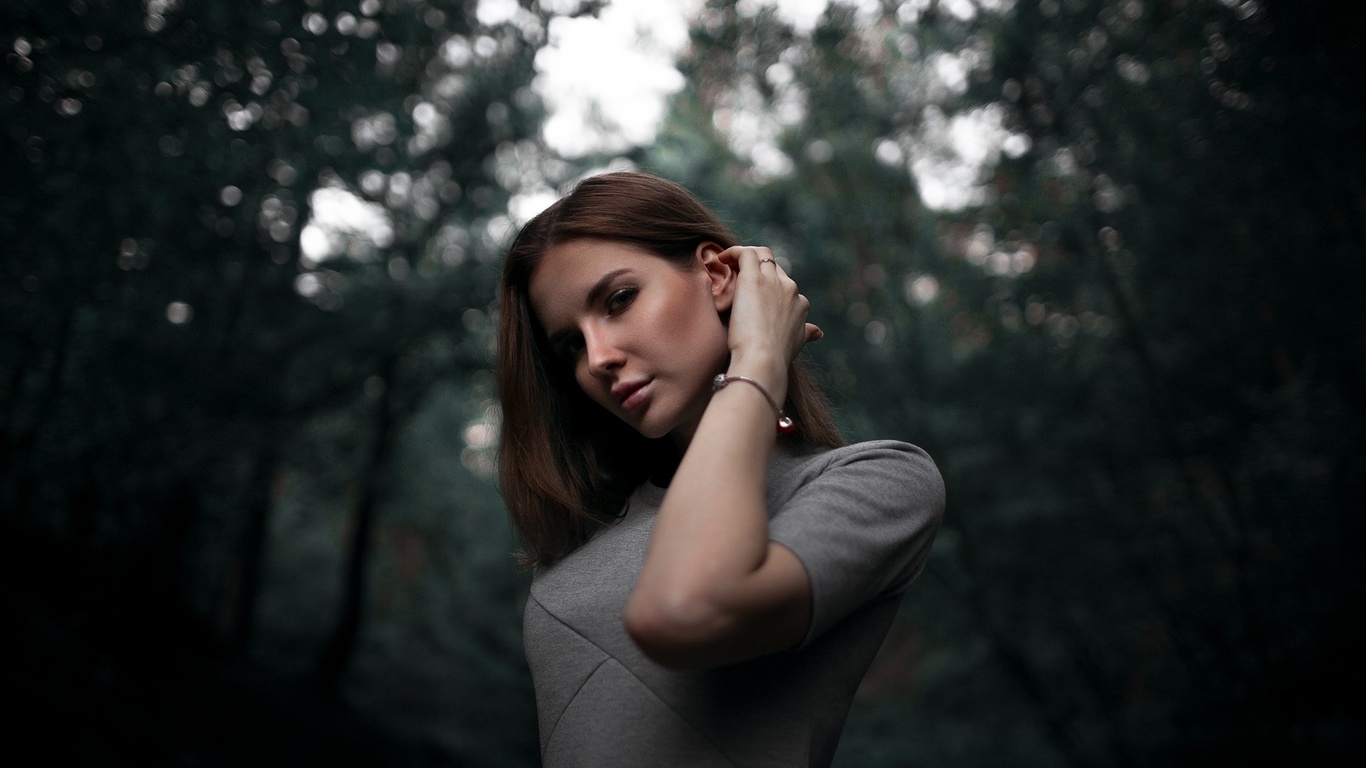 women, portrait, trees, women outdoors, bokeh, pink lipstick,  , 