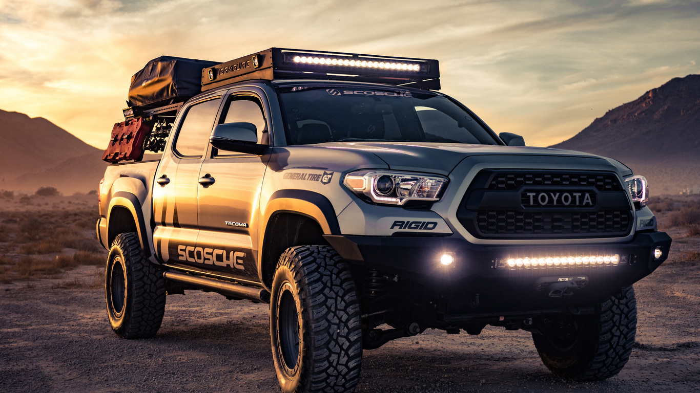 toyota, tacoma trd, 2019, tuning tacoma, desert, sunset, suv