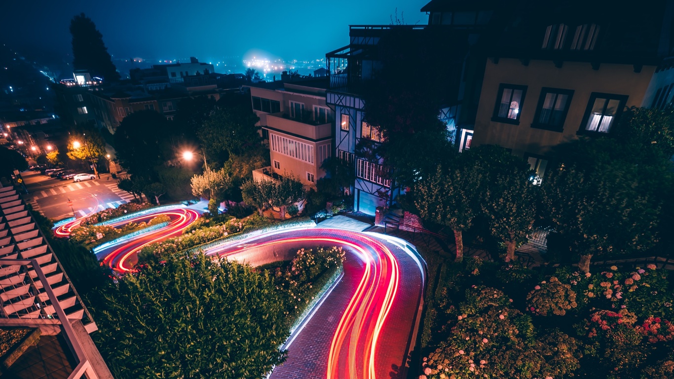 night, buildings, timelapse, road