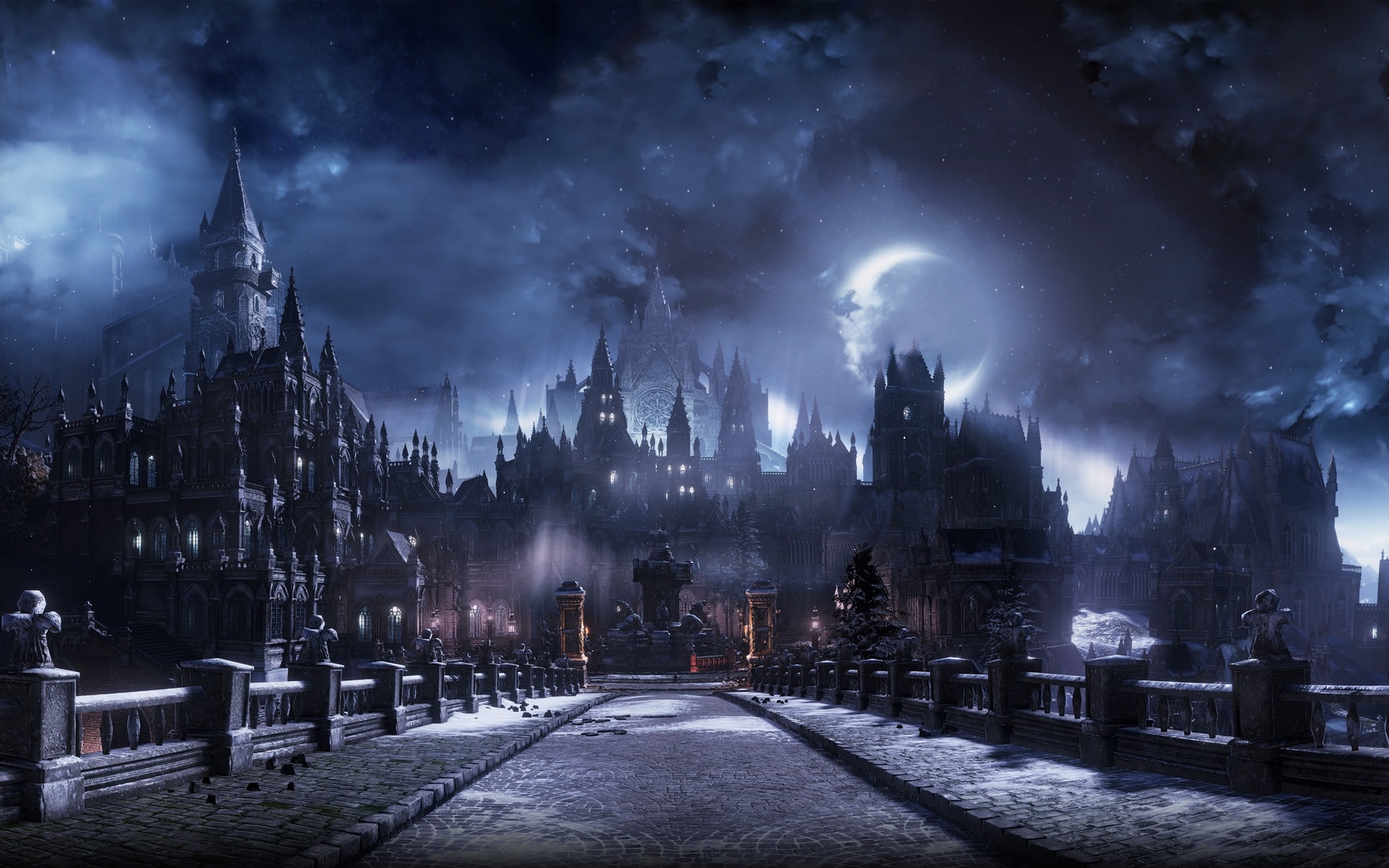 fantasy castle, moon, dark, clouds, bridge, ,,,, dark souls iii, dark souls