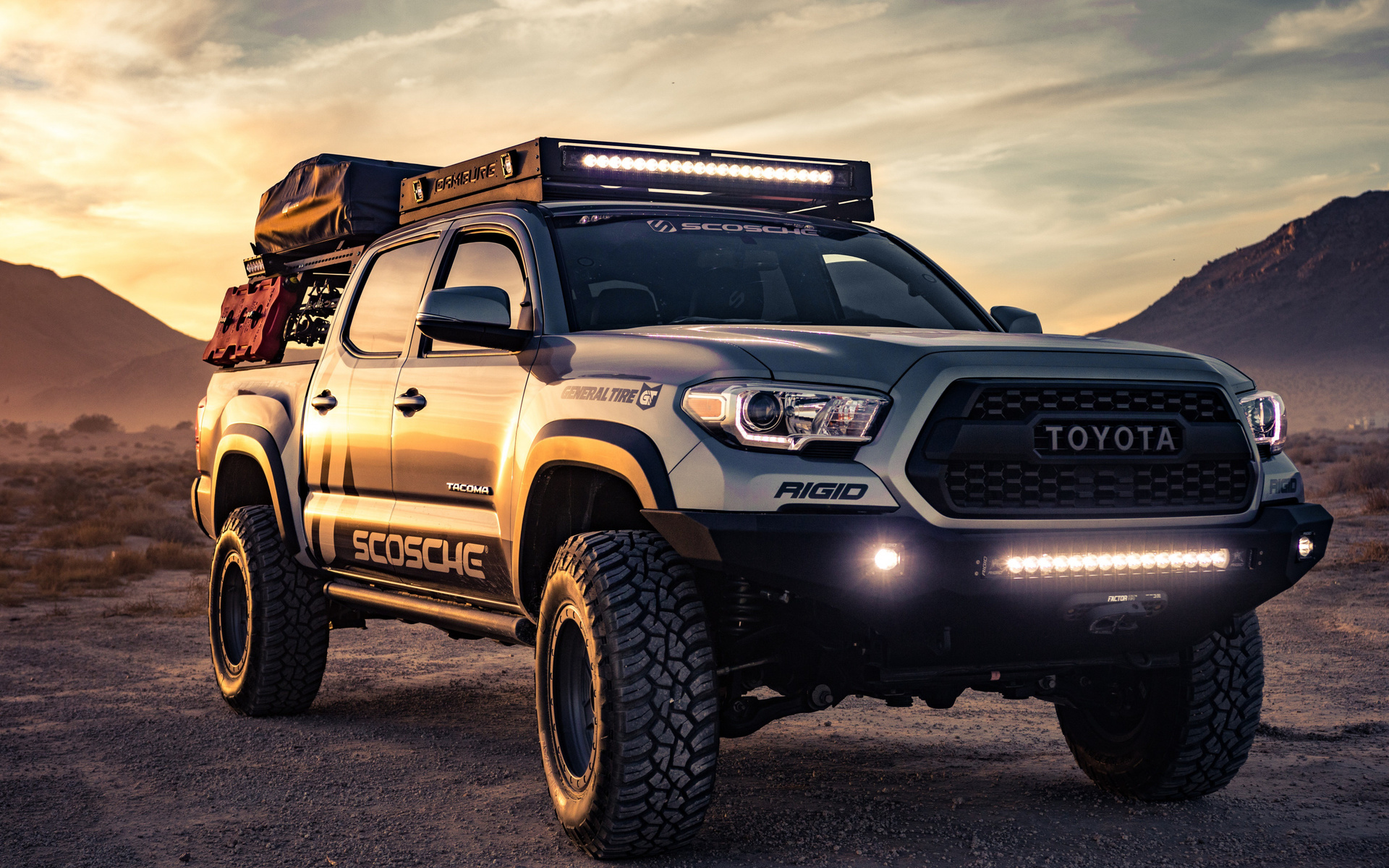 toyota, tacoma trd, 2019, tuning tacoma, desert, sunset, suv