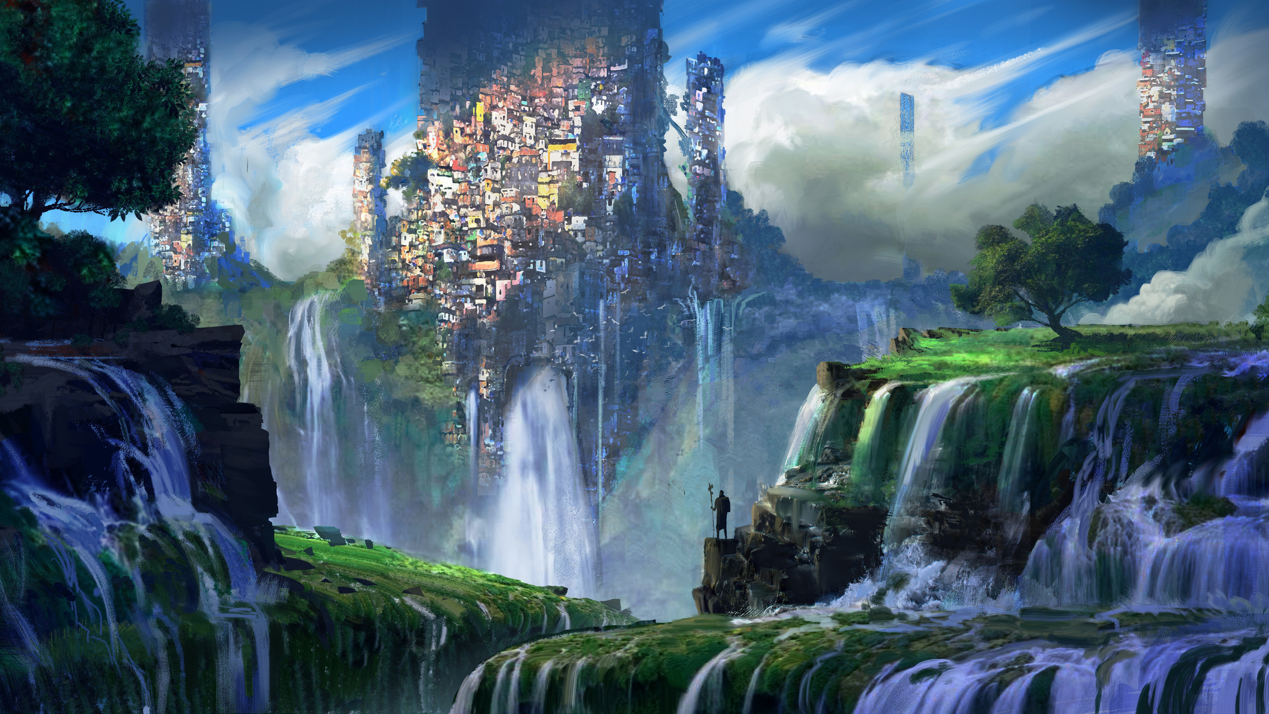 waterfall, slums