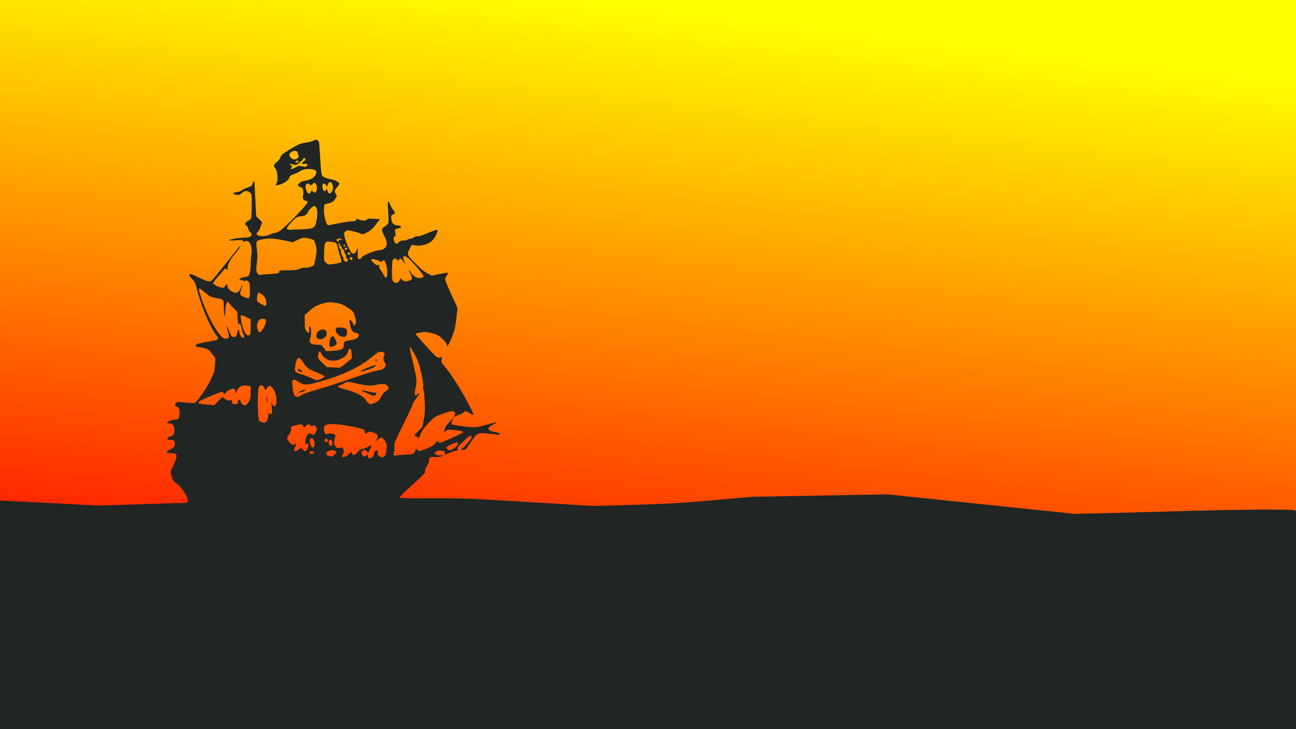 pirate ship, minimal design, orange