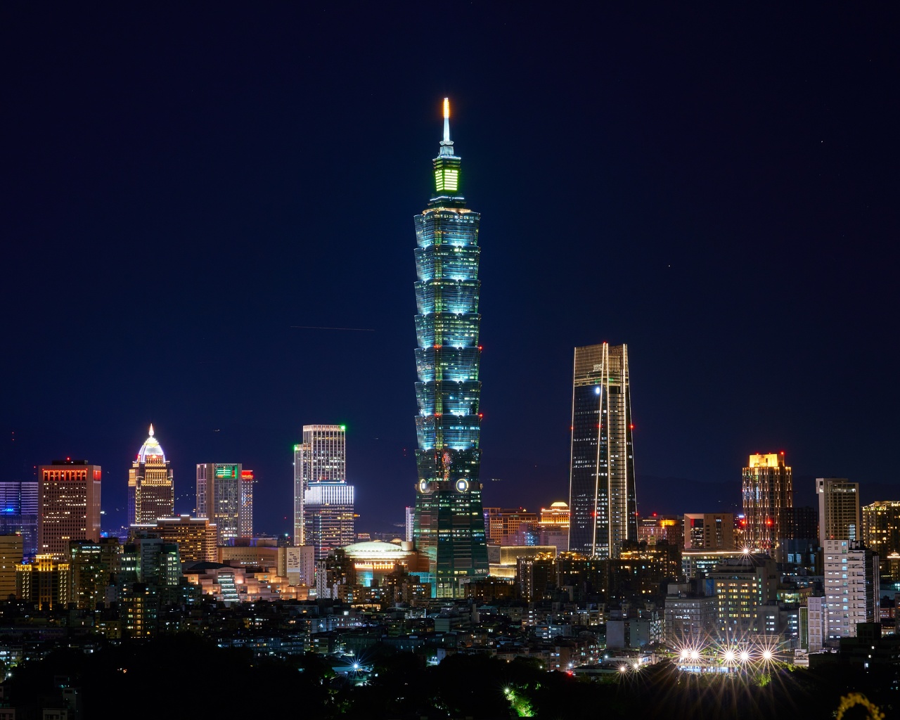 taiwan, taipei, cityscape, skyscraper, night, modern architecture