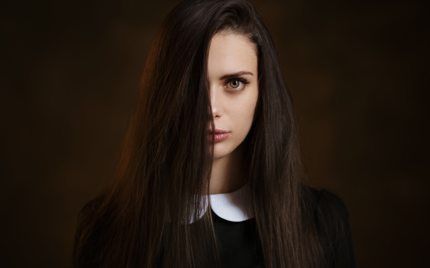 women, maxim maximov, portrait, simple background, hair in face