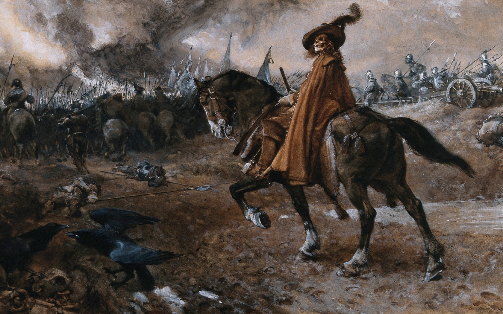 edgar bundy, death as general rides a horse on a battlefield, , 