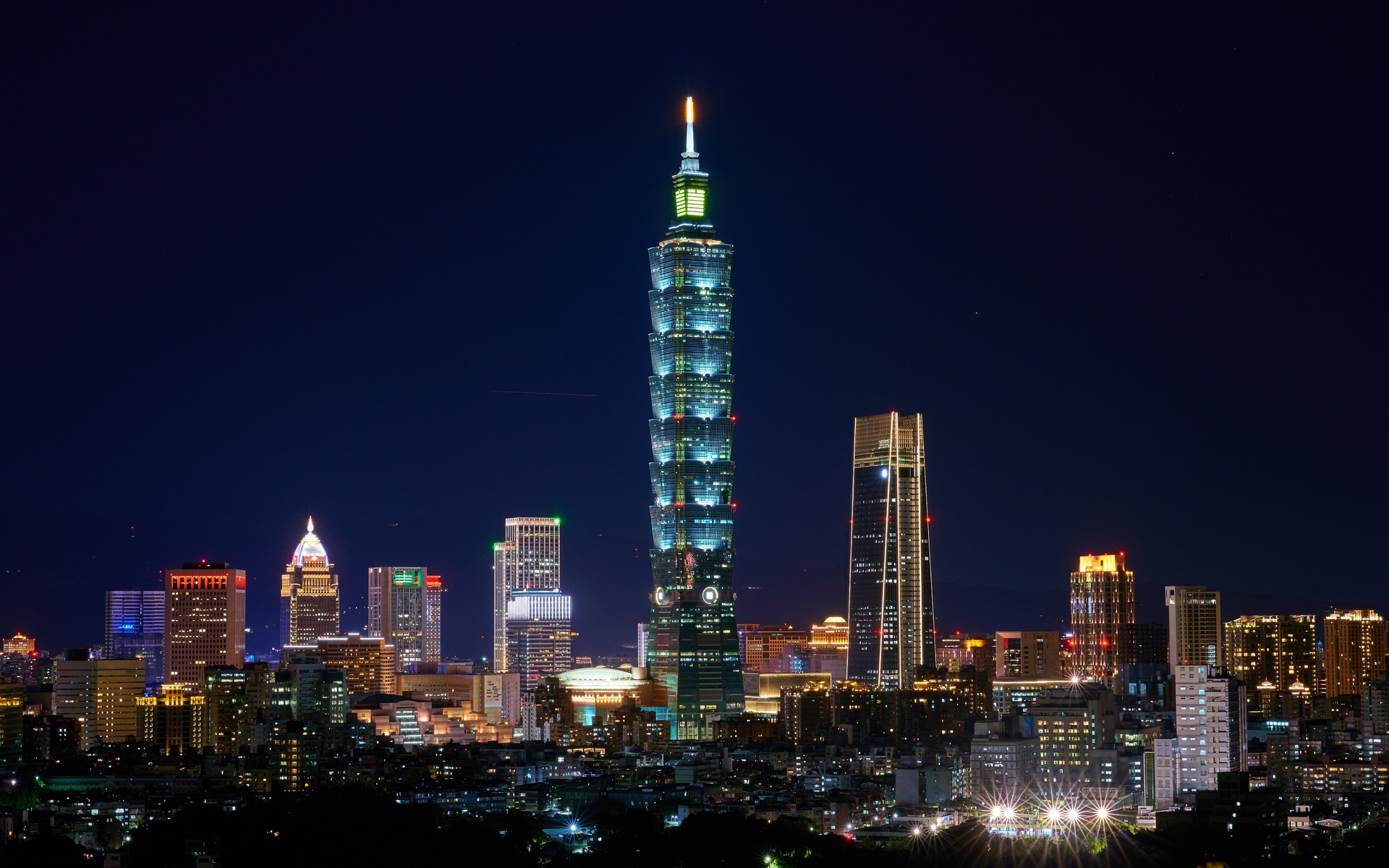 taiwan, taipei, cityscape, skyscraper, night, modern architecture