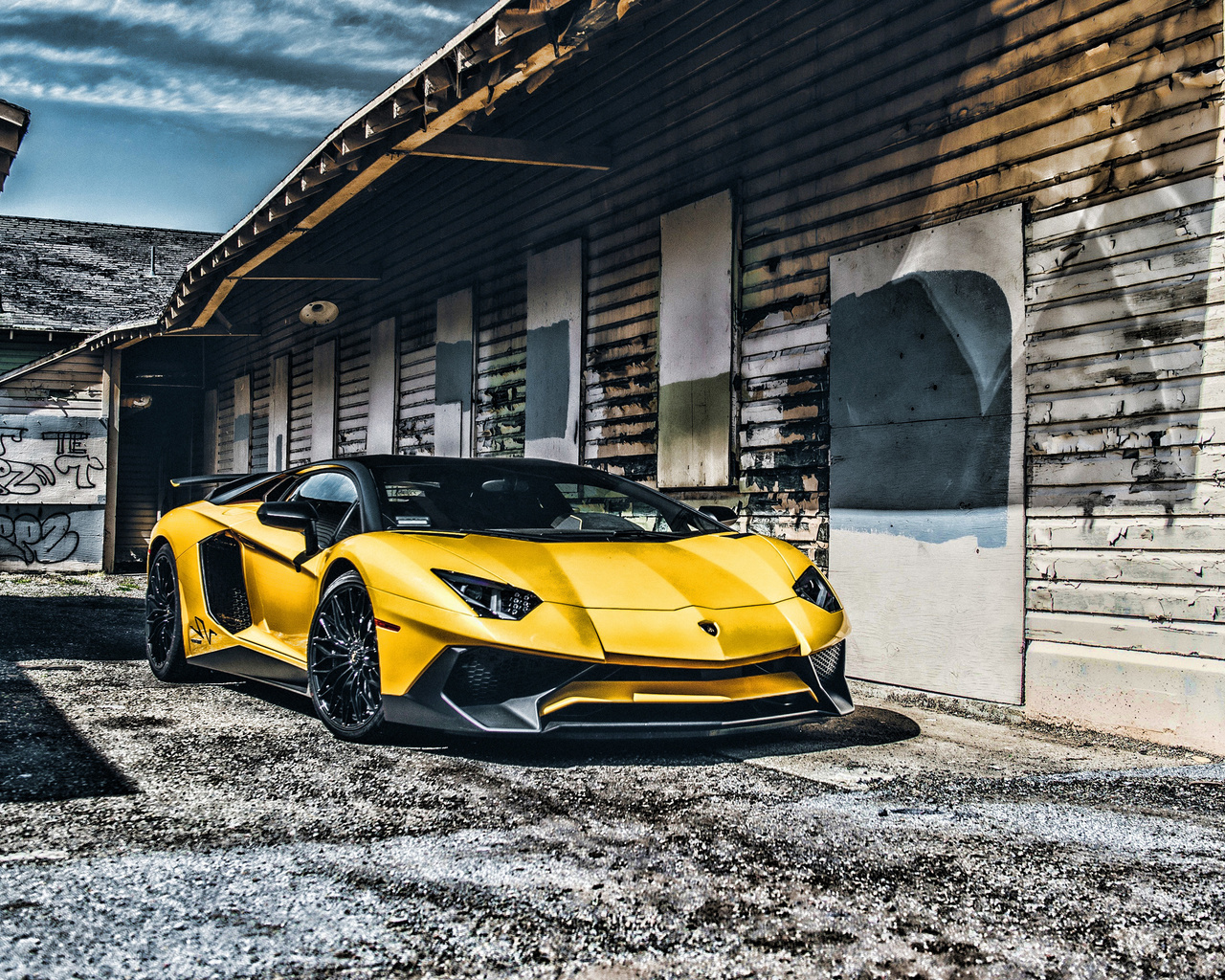 lamborghini, aventador, supercars, cars, abandoned house, hdr, yellow