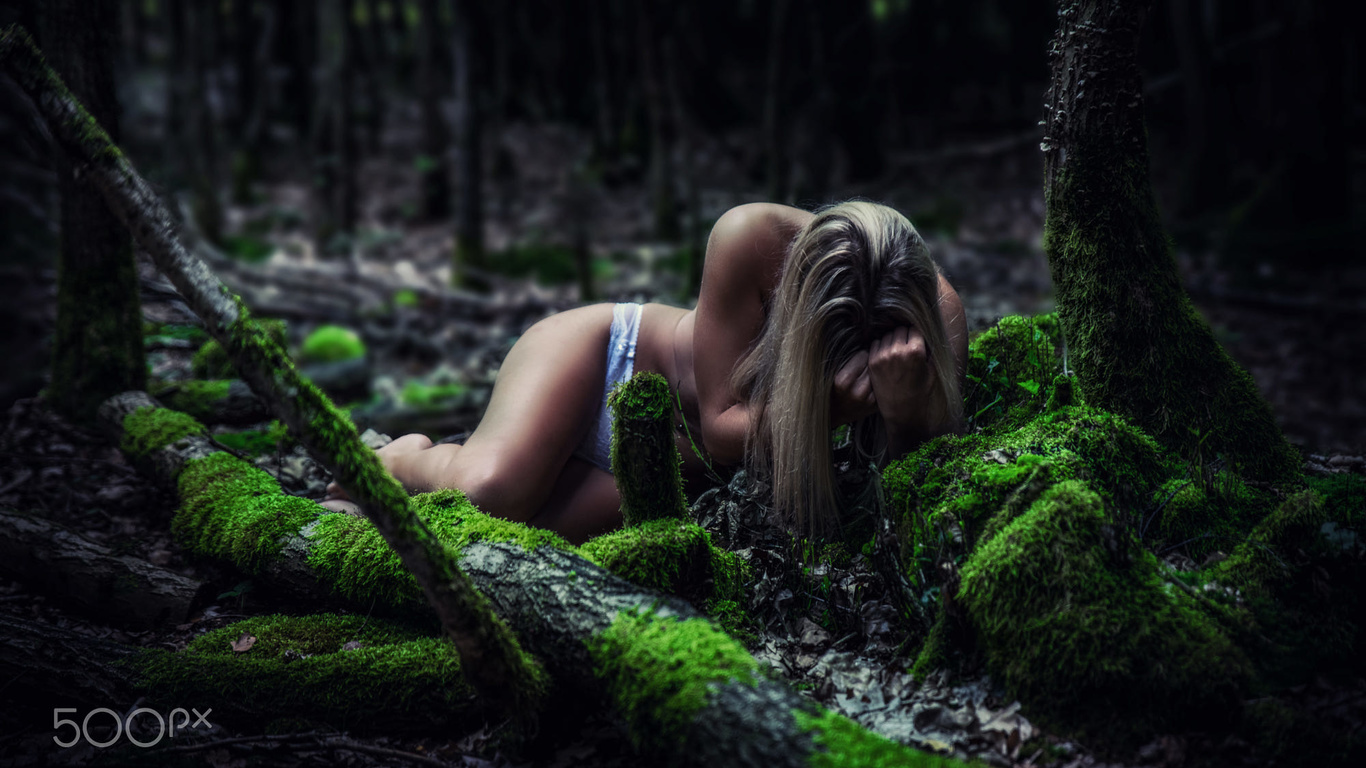 women, 500px, forest, blonde, panties, underwear, strategic covering, topless