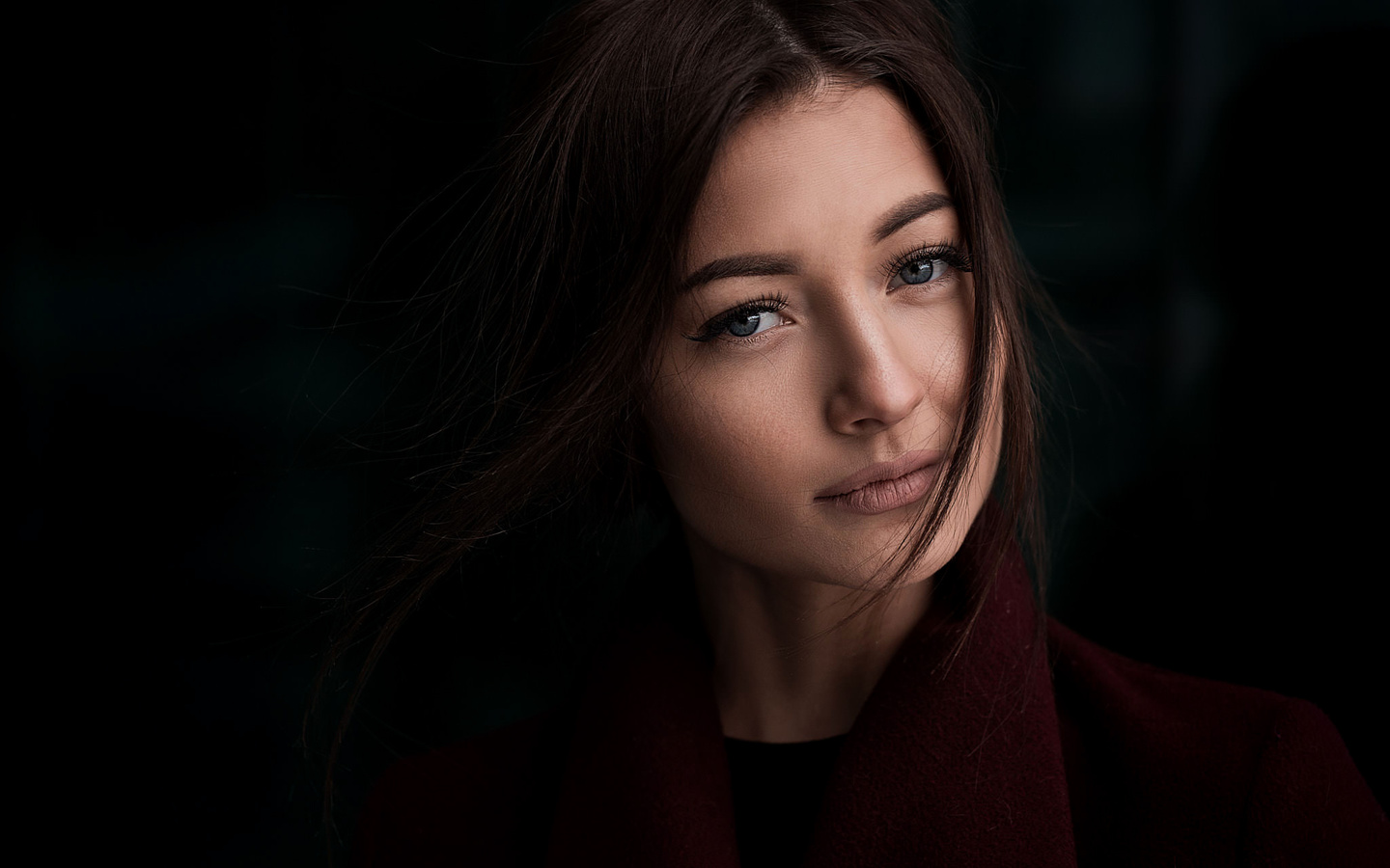 women, face, portrait, gray eyes, scarf, andrey vechkenzin, alena korosteleva