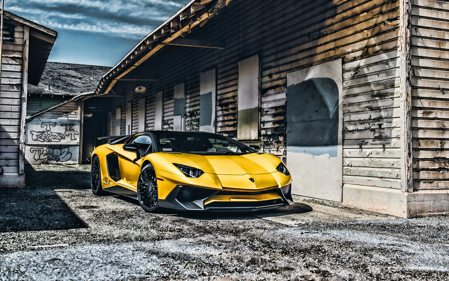 lamborghini, aventador, supercars, cars, abandoned house, hdr, yellow