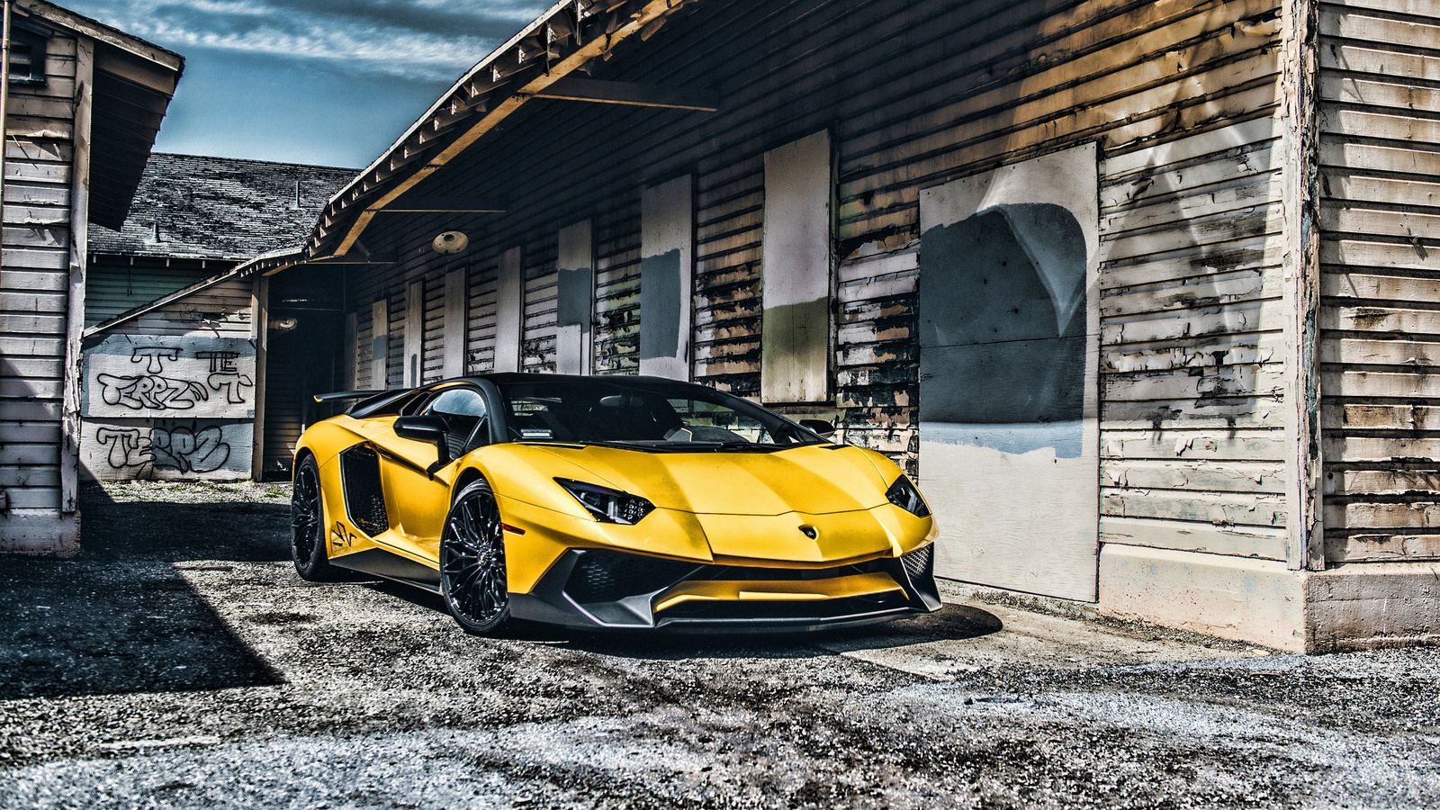 lamborghini, aventador, supercars, cars, abandoned house, hdr, yellow