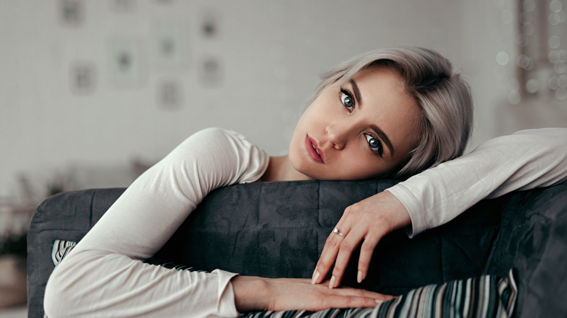 women, portrait, blue eyes, dyed hair, white hair