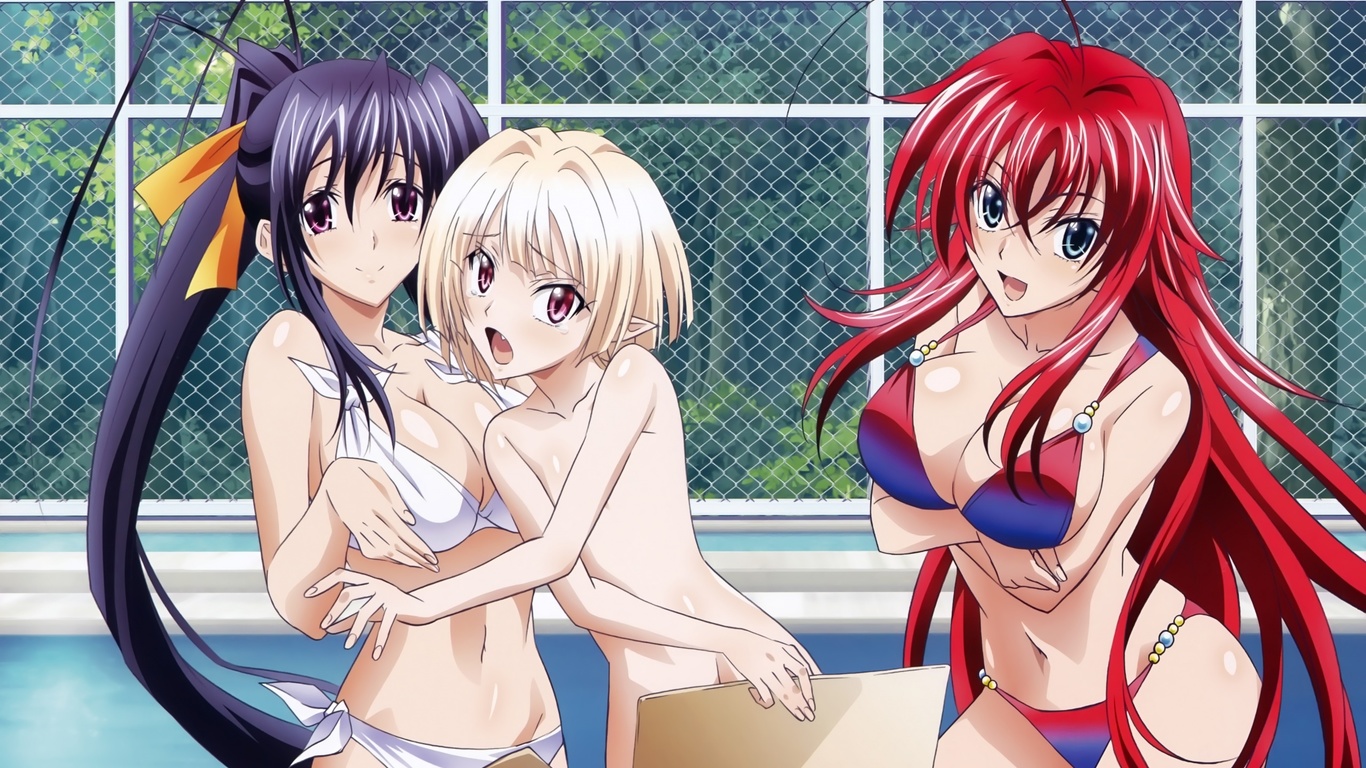 Kartinki Anime Devushki Kupalnik Dxd High School Dxd Riasu Guremori Himejima Akeno Oboi 1366x768 Kartinka