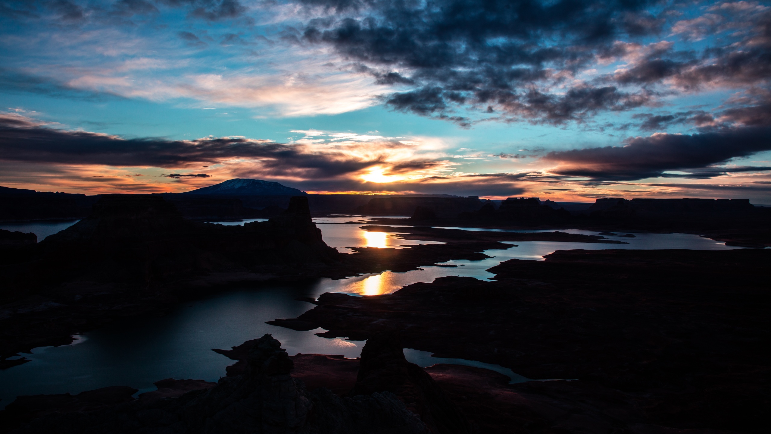 sunset, clouds, horizon, reflection, sky