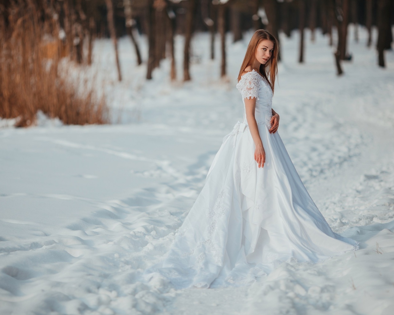 ,  , ,  , , , , , , , snow, white dress, winter, anna tikhonova, girl, frost, look, model, face, hairstyle