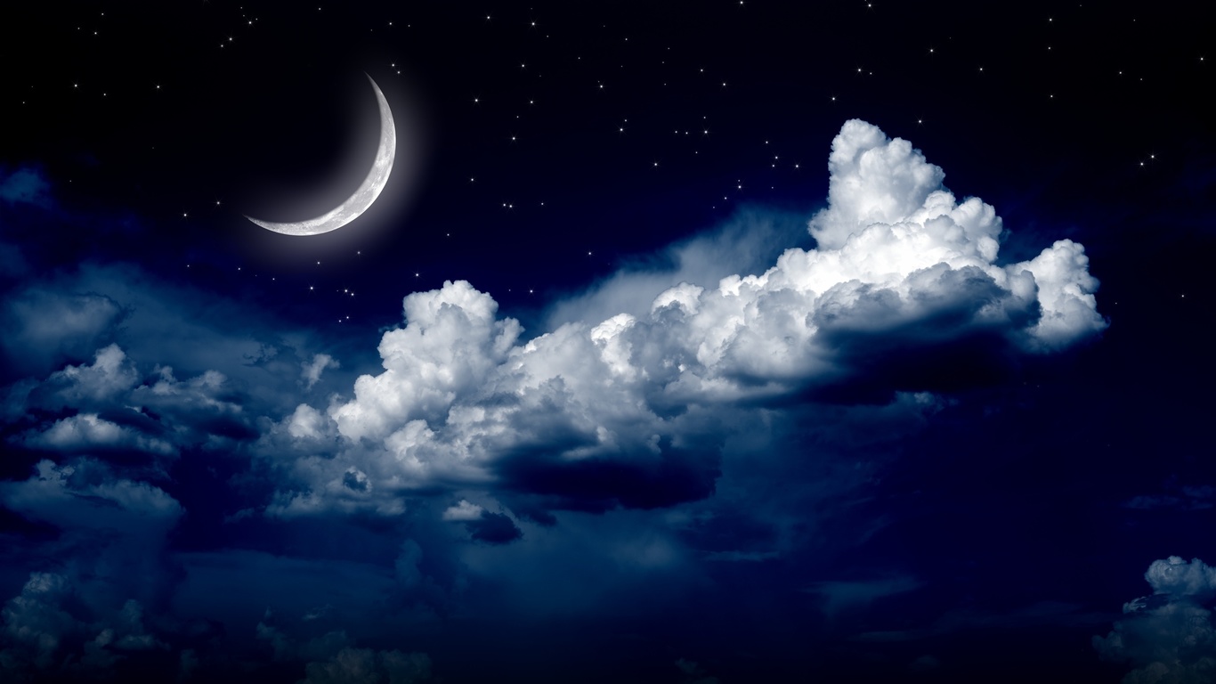  , nature, landscape, moon, night, sky, , moonlight, stars, clouds    