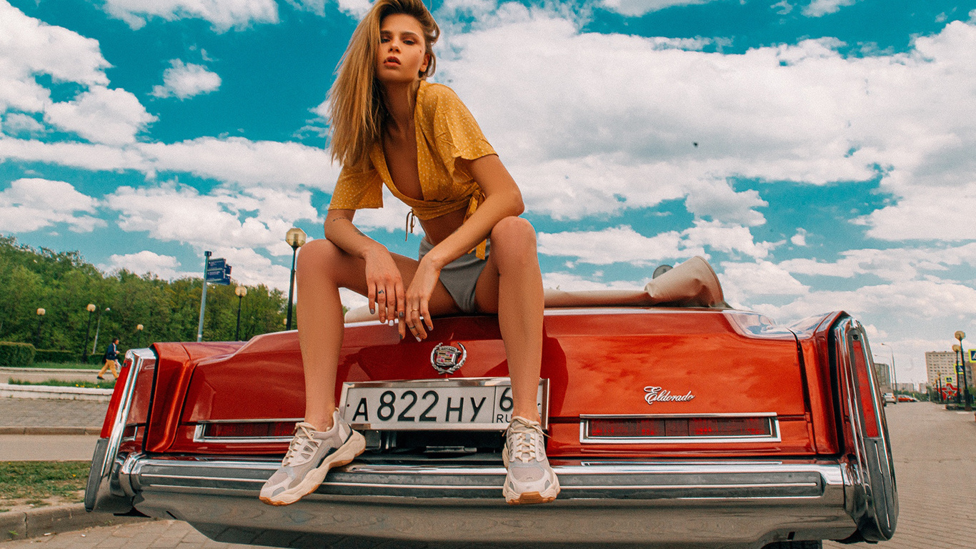 women, blonde, women outdoors, sneakers, women with cars, sitting, tattooaleksey trifonov