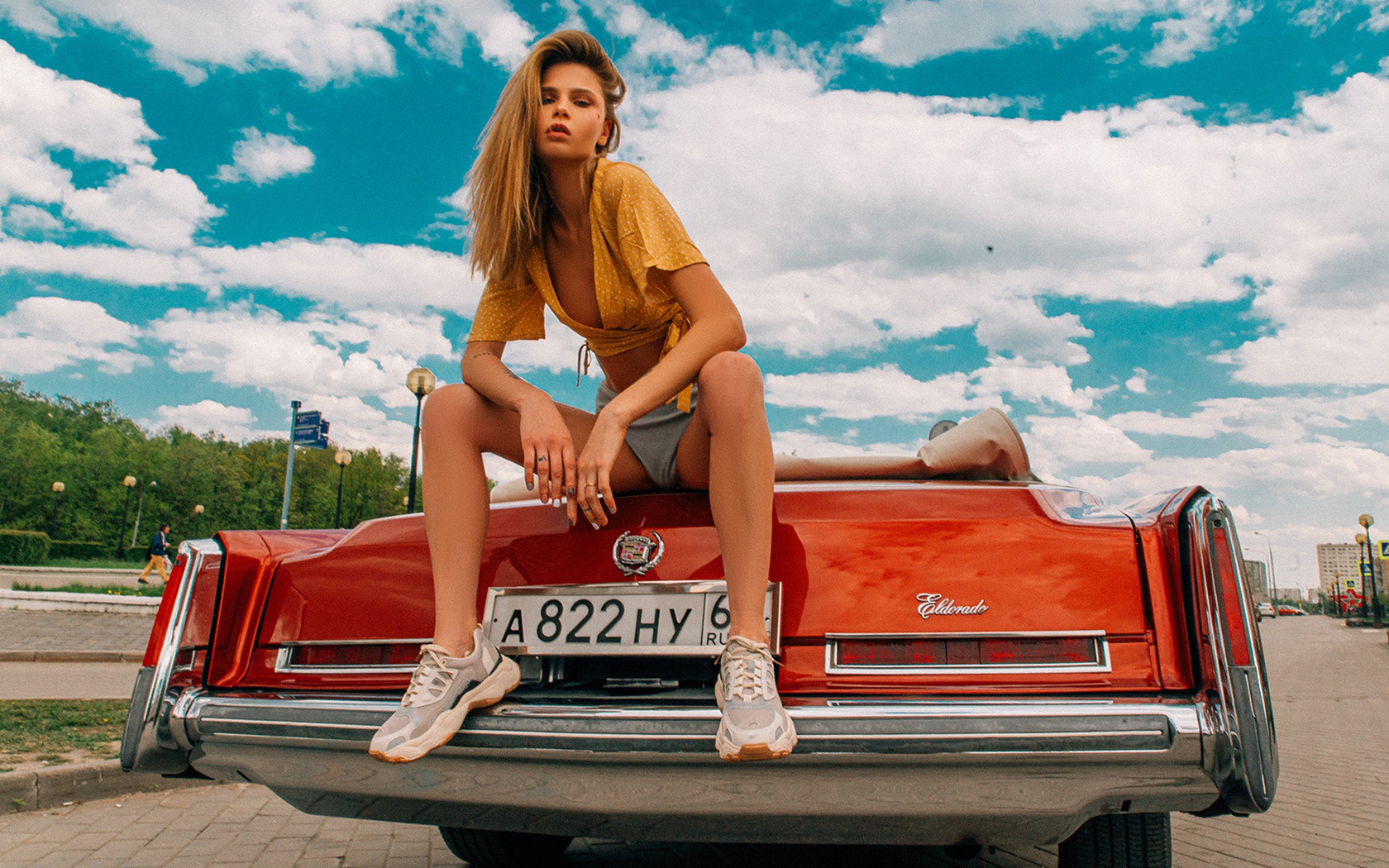 women, blonde, women outdoors, sneakers, women with cars, sitting, tattooaleksey trifonov