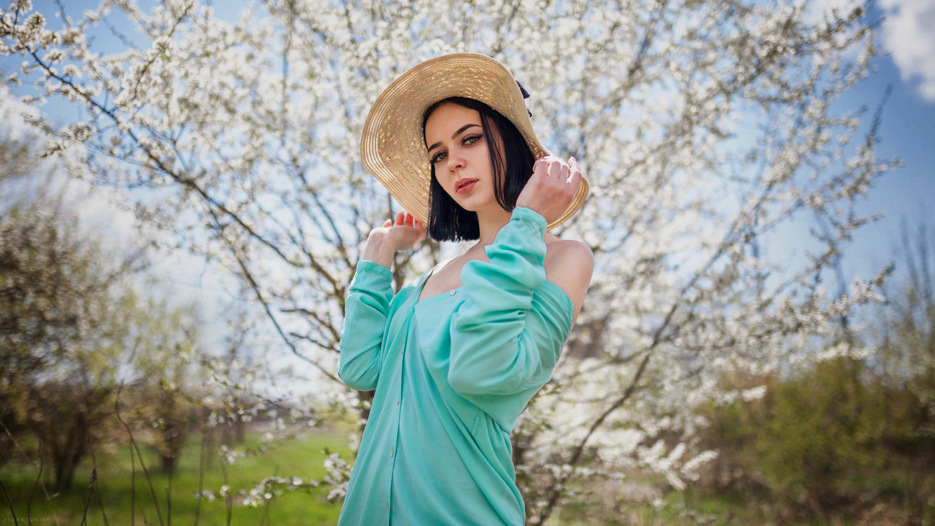 women, hat, black hair, portrait, dress, women outdoors, depth of field