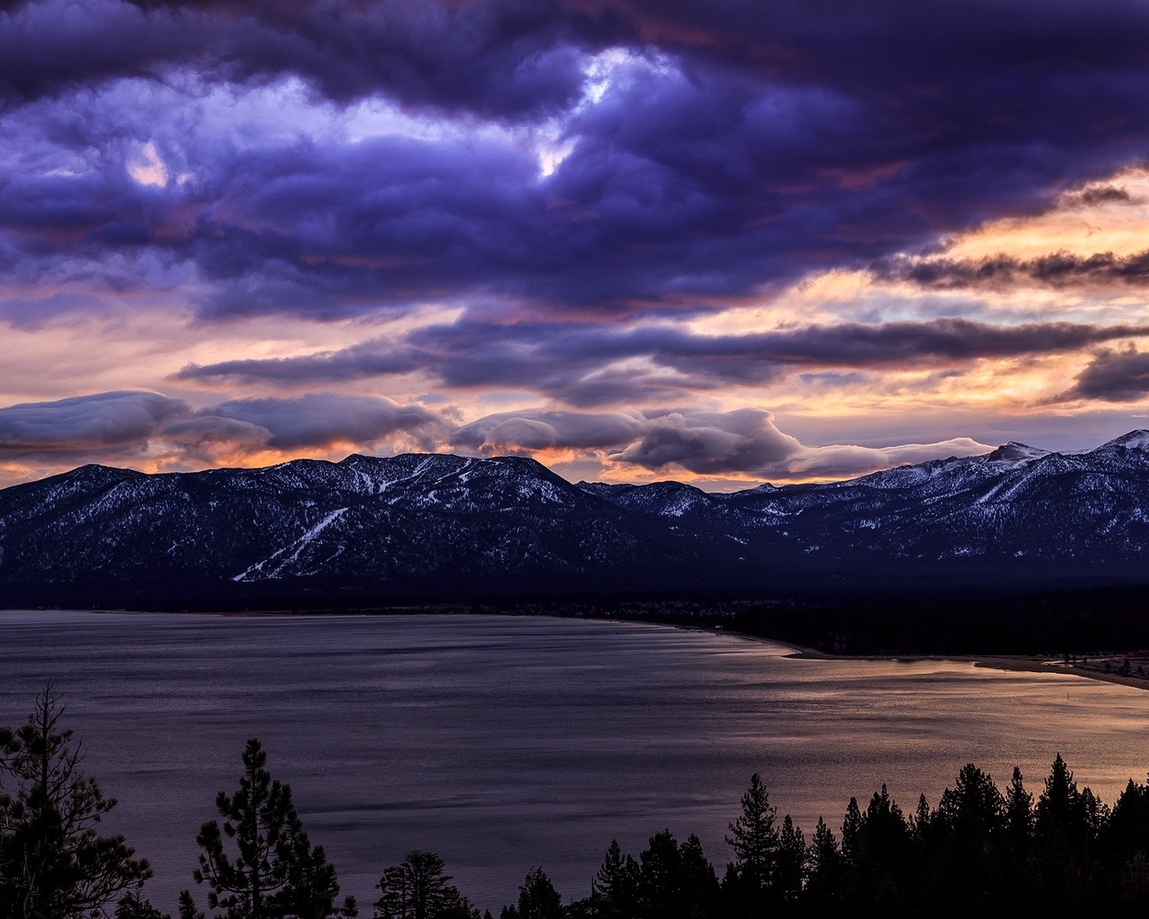 sea, mountain, clouds, sky, trees