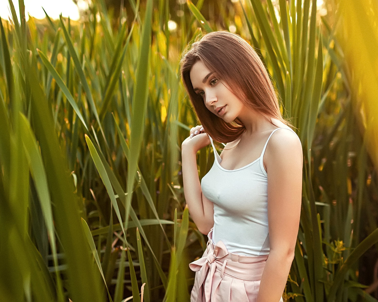 women, portrait, women outdoors, looking away, nipple through clothing, sergey shishlov