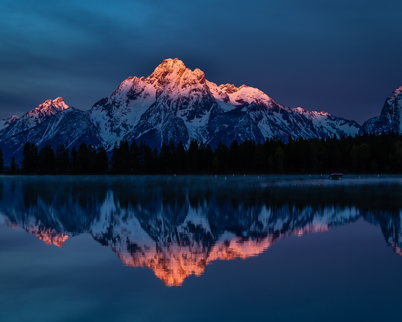 mountains, reflection, lake, dawn, snowline, scenic