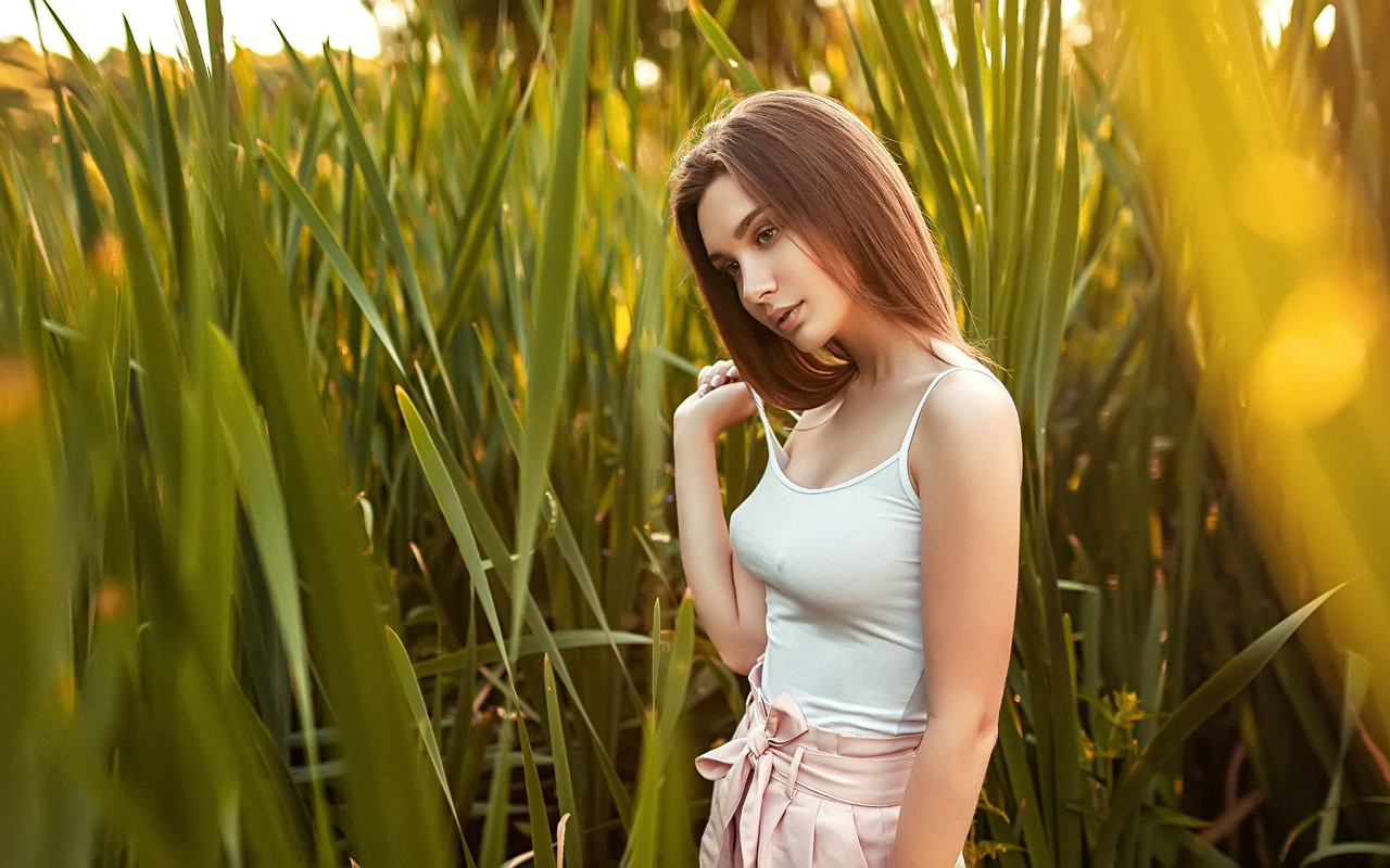 women, portrait, women outdoors, looking away, nipple through clothing, sergey shishlov