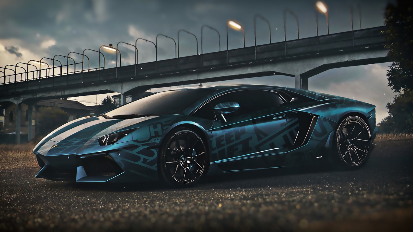 lamborghini, aventador, darkness, blue