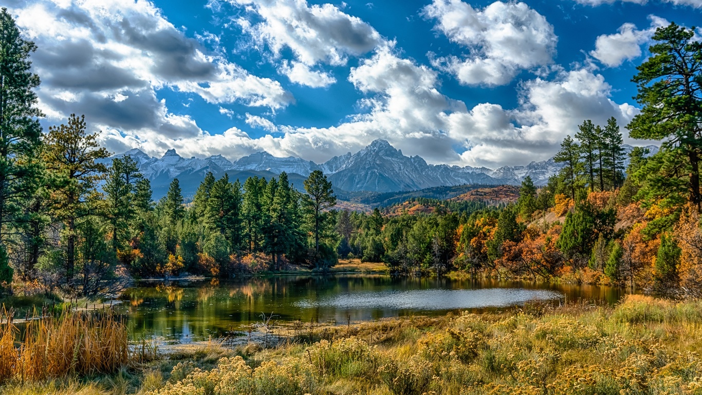 , , , , , ouray, , , , , , the sky, usa, grass, colorado, clouds, trees, lake, mountains, the sun, forest