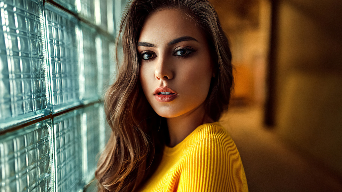 women, face, portrait, long hair, brown eyes, depth of field, kirill averyanov