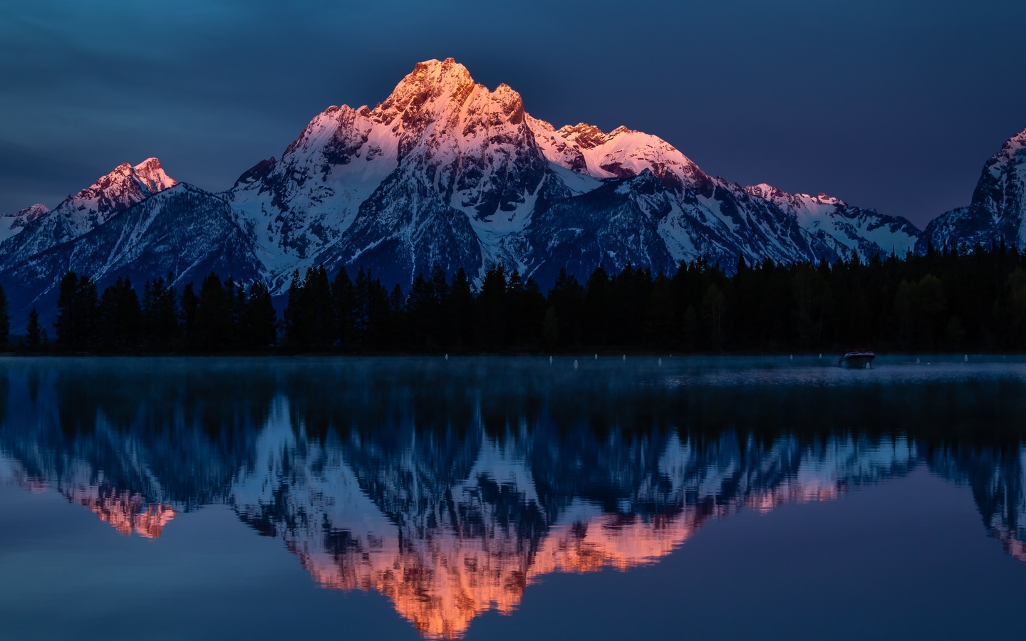 mountains, reflection, lake, dawn, snowline, scenic