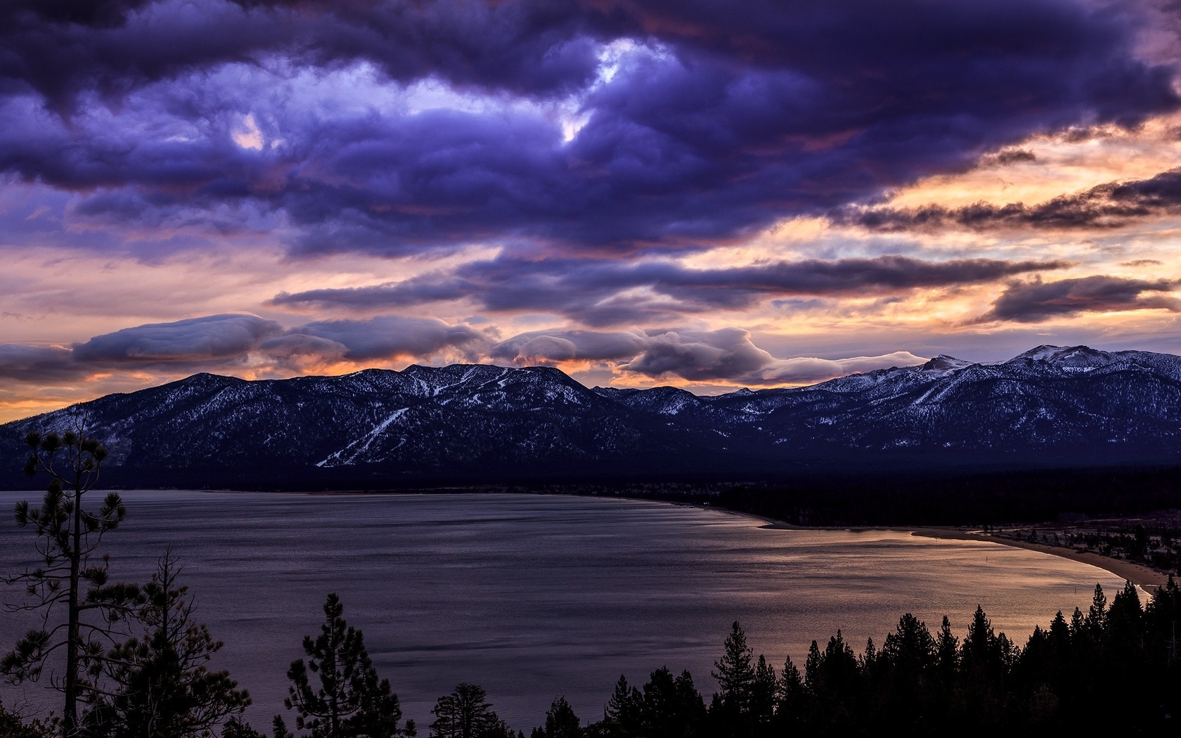 sea, mountain, clouds, sky, trees