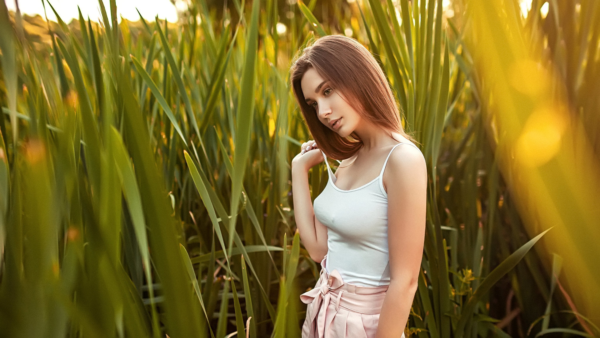 women, portrait, women outdoors, looking away, nipple through clothing, sergey shishlov