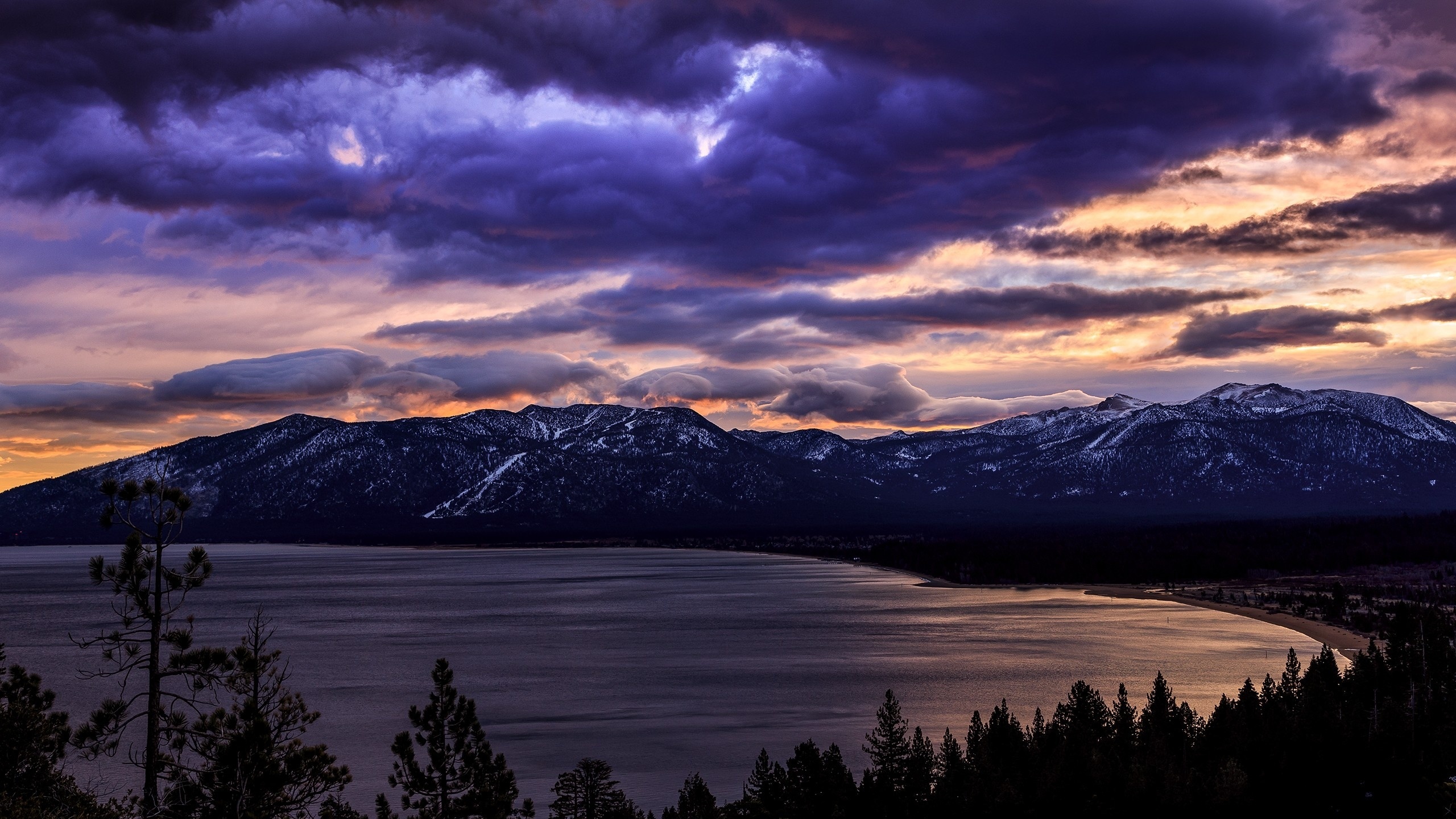 sea, mountain, clouds, sky, trees