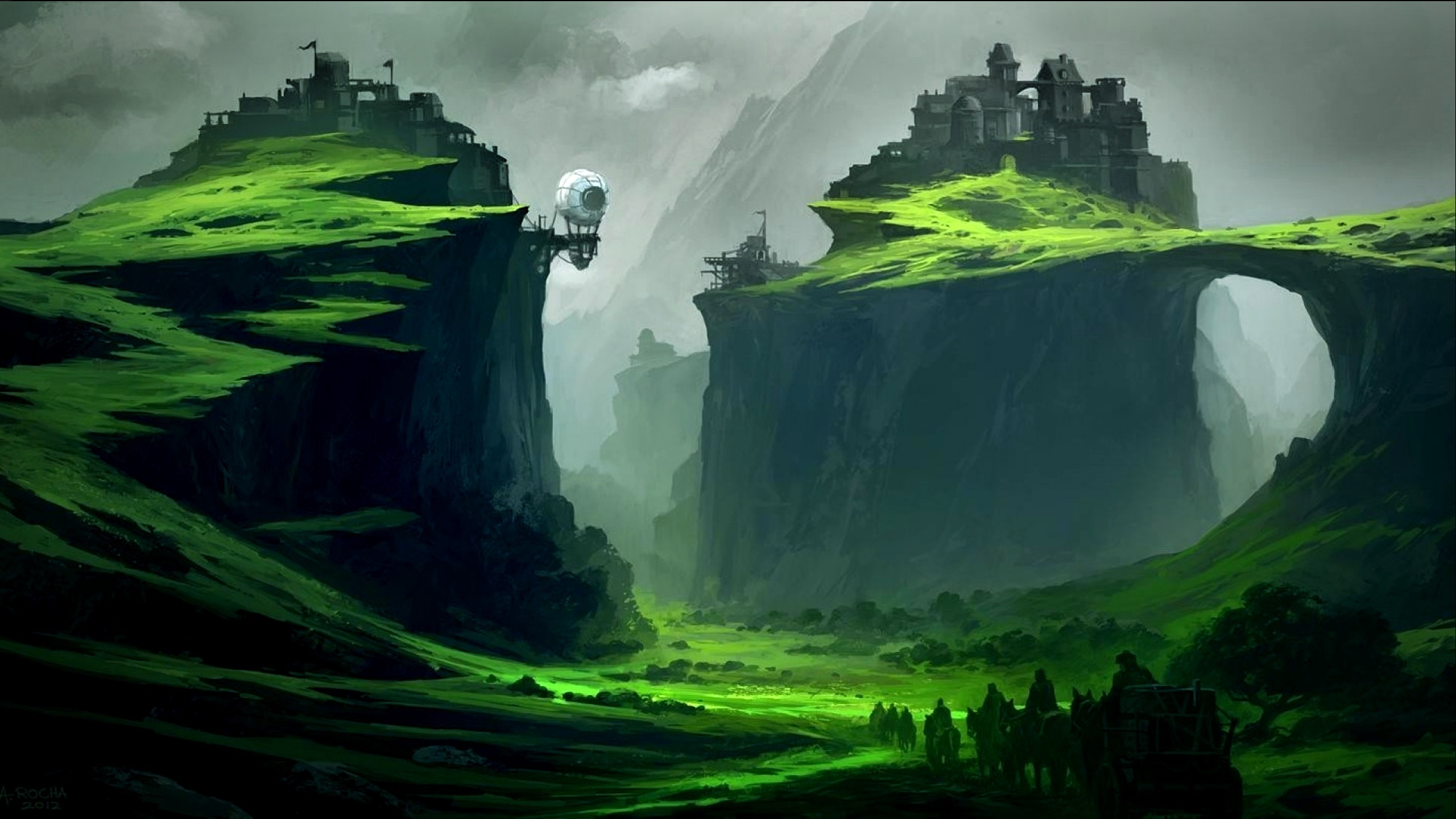 fantasy wallpapers, people, fantasy art, artwork, mountains, villag