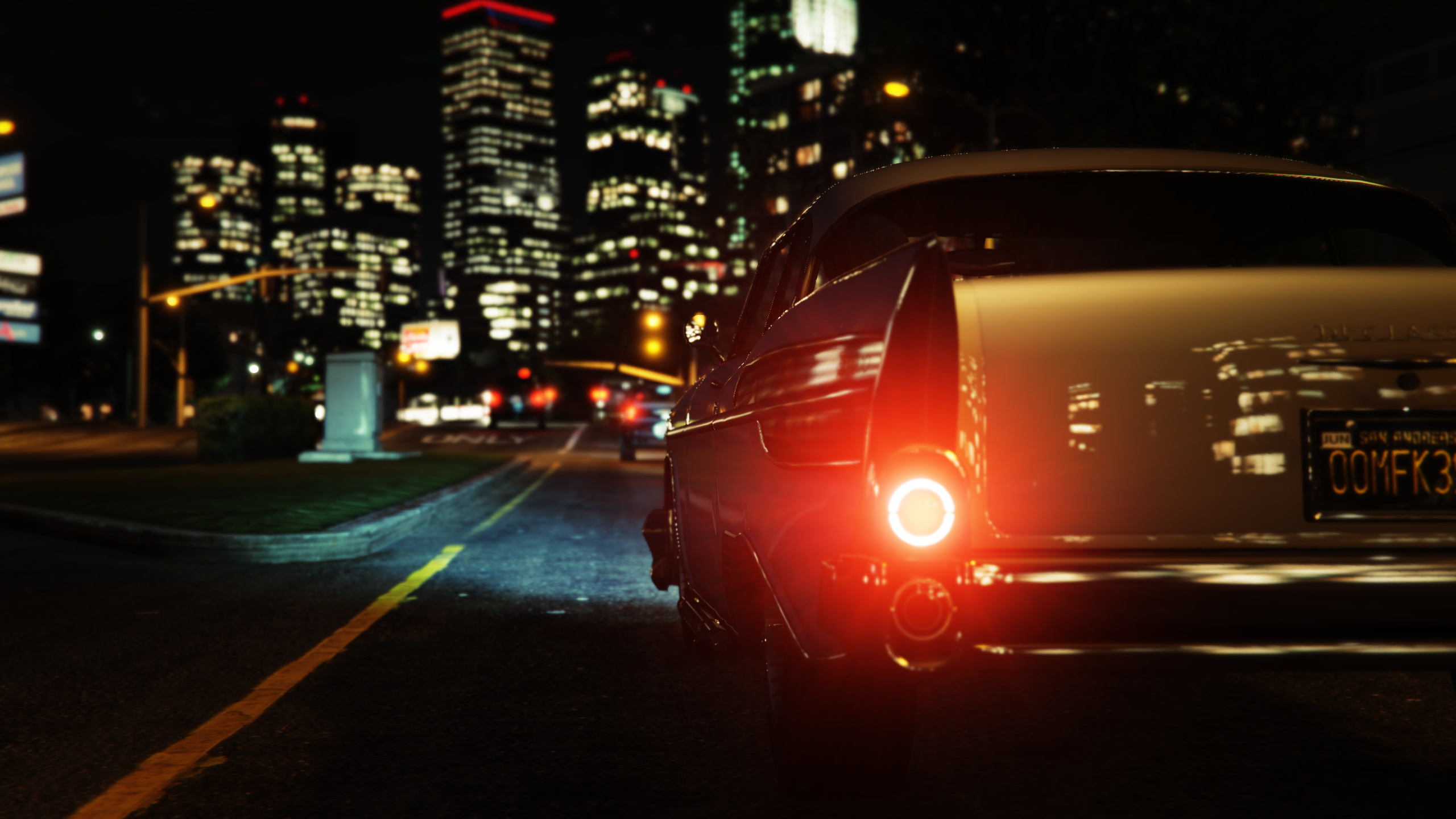 f street, night, car, vehicle, evening, traffic, dusk, light, lighting, darkness