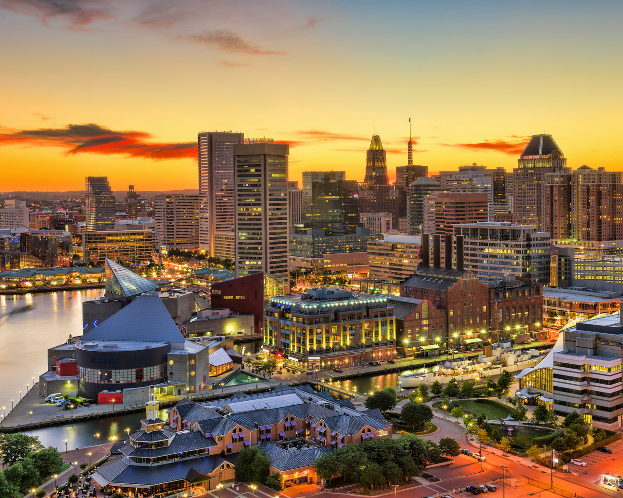 baltimore, sunset, american cities, maryland, hdr, modern buildings