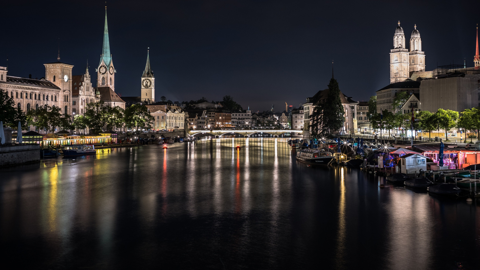 zurich, switzerland, evening, night, bridges, landmark, zurich cityscape, river, swiss cities, lake zurich