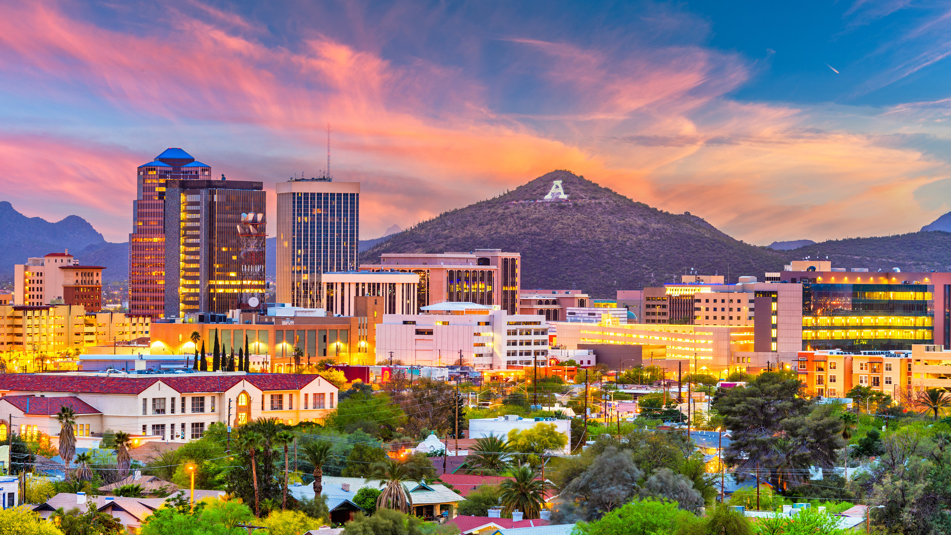 tucson, 4k, cityscapes, sunset, arizona