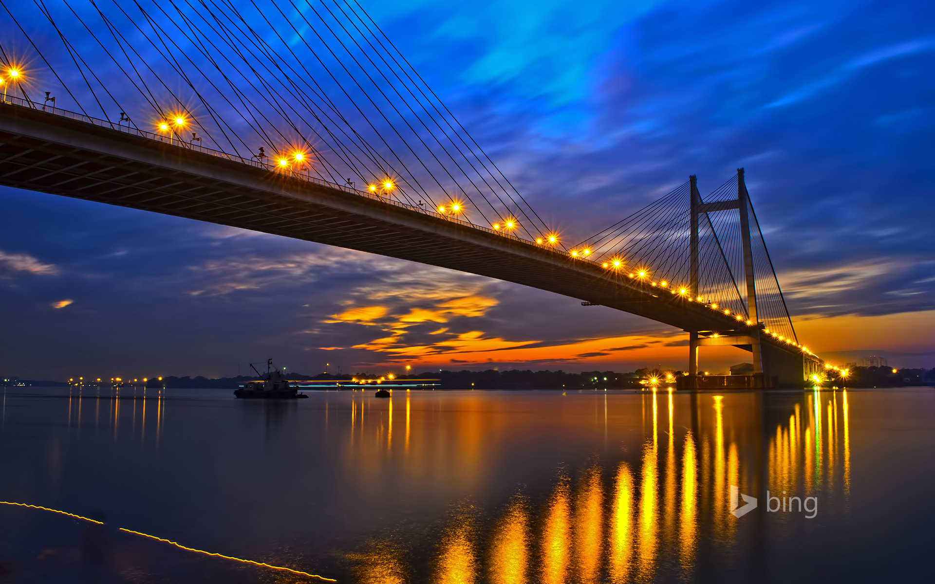 ,  , , , , hooghly bridge, , , , , , , night, west bengal, lights, kolkata, the evening, ganges, river, bridge, the city, glow, india