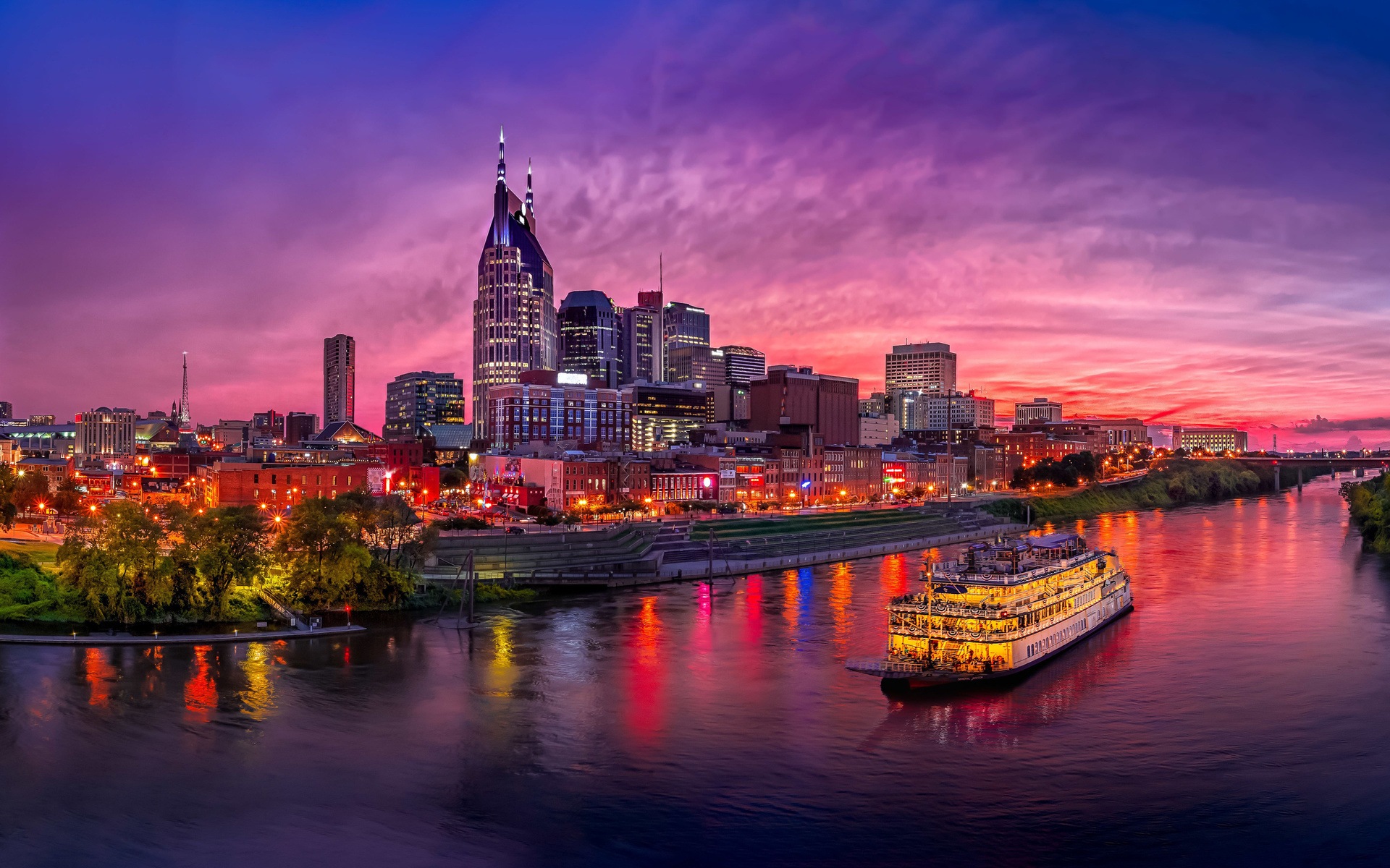 nashville, sunset, cityscapes, modern buildings