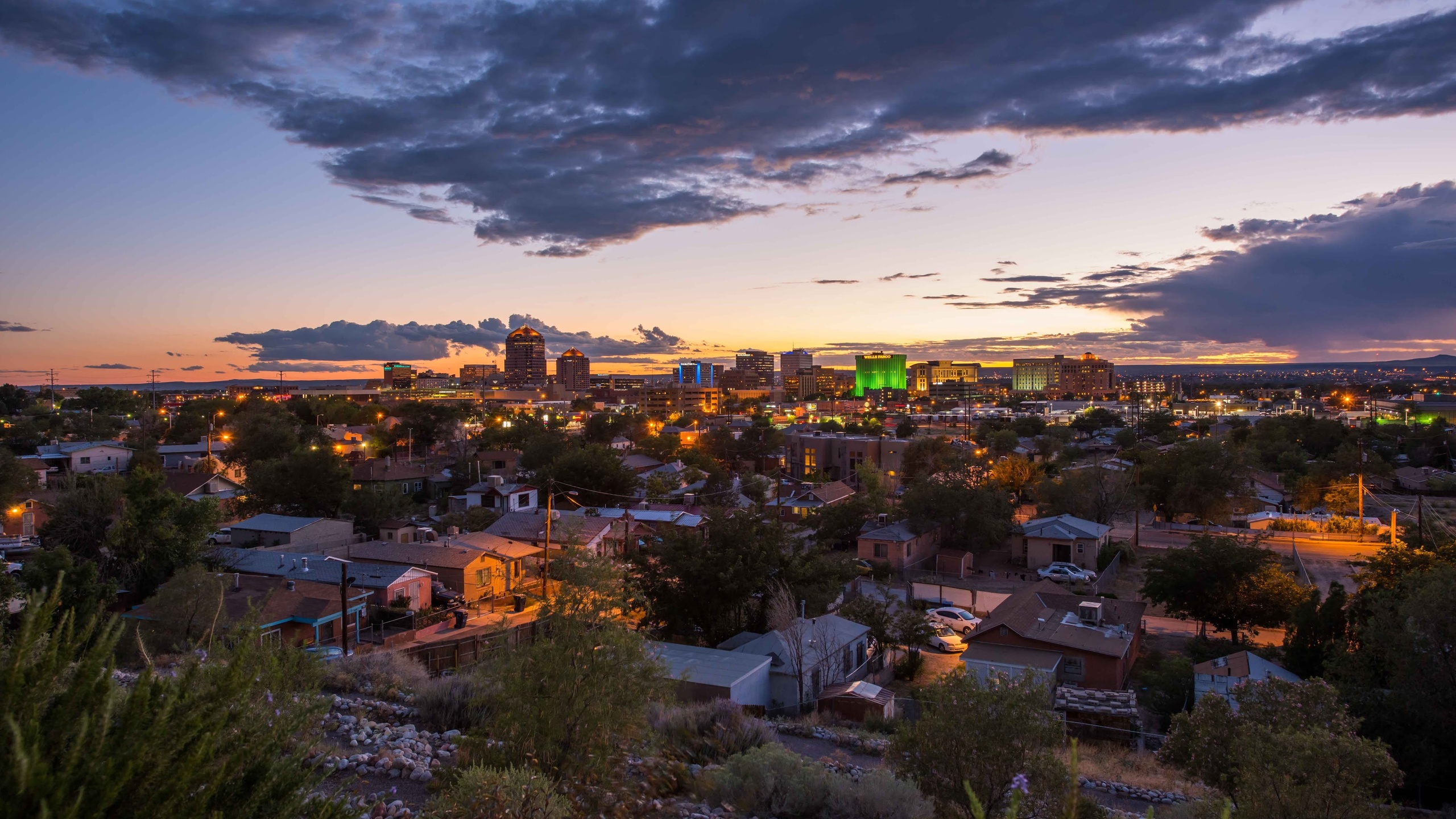 albuquerque, 4k, panorama, sunset, new mexico, usa, american cities, america