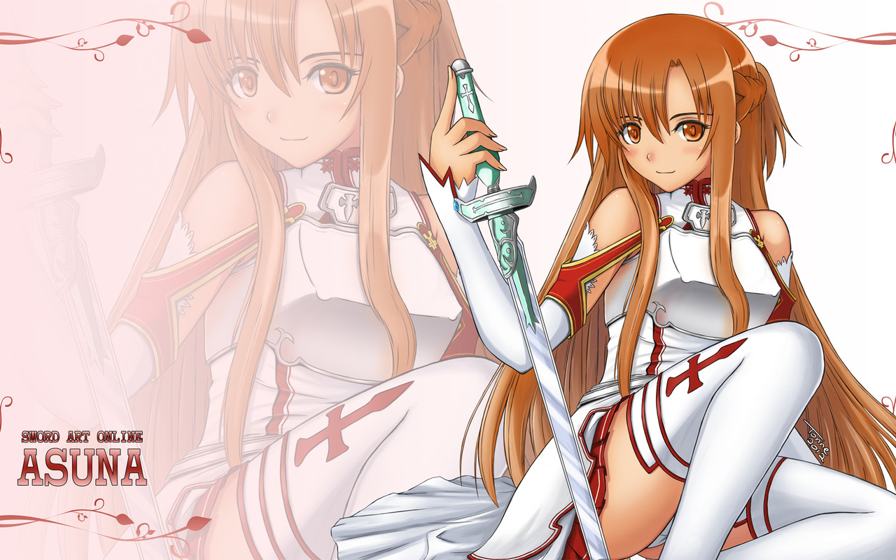 Картинки аниме, девушка, рыжая, меч, чулки, sword art online, sao, asuna -  обои 1280x800, картинка №357897